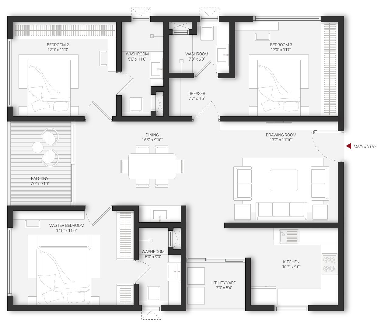 DSR Infinity Kondapur Unit B 3 BHK floor plan — east facing · 1,766 sft, with room dimensions